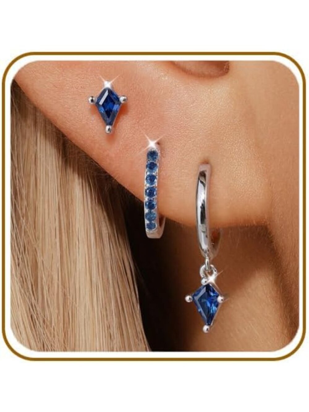 3 Pairs Sterling Silver Huggie Hoop, CZ Stud & Drop Earrings - Elegant Jewelry